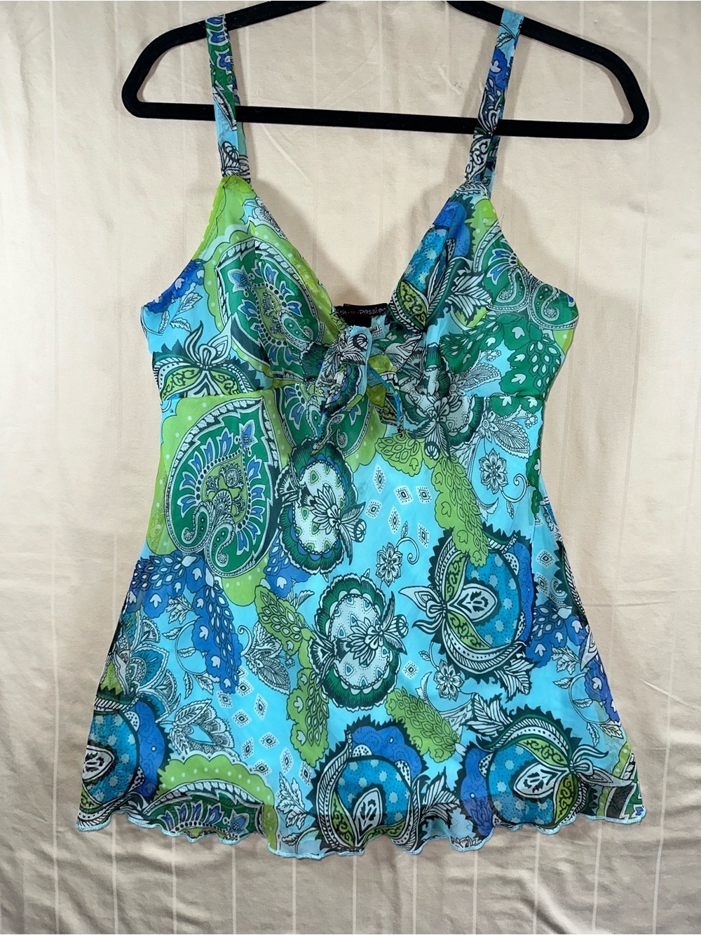 Vintage Y2K Faith, Love,Passion Paisley Babydoll Cami Top Blue Lime Green L NWOT